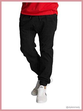 Mens Stretch Twill Jogger Pants High Rise Straight Leg Pull On